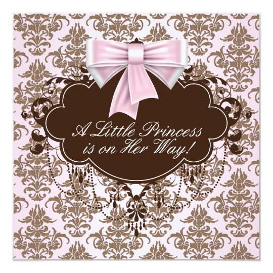 Elegant Pink and Brown Princess Baby Shower Card
