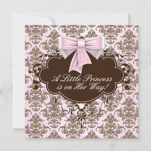 Elegant Pink and Brown Princess Baby Shower Invitation