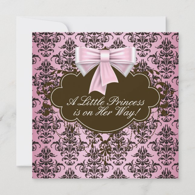 Elegant Pink and Brown Princess Baby Shower Invitation (Front)