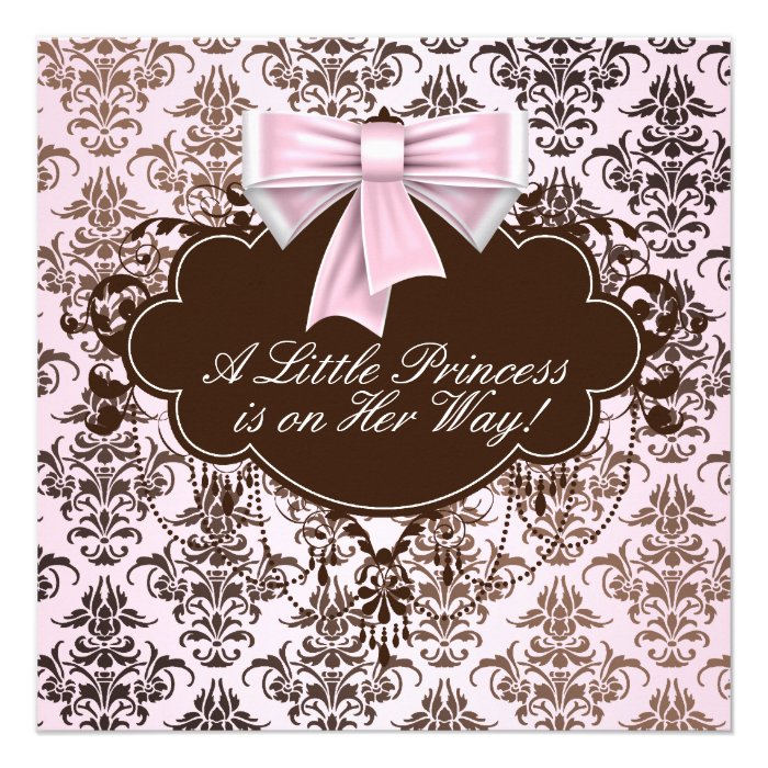 Elegant Pink and Brown Princess Baby Shower Custom Announcement