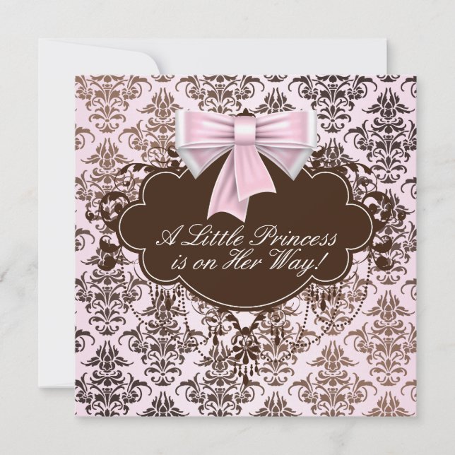 Elegant Pink and Brown Princess Baby Shower Invitation (Front)