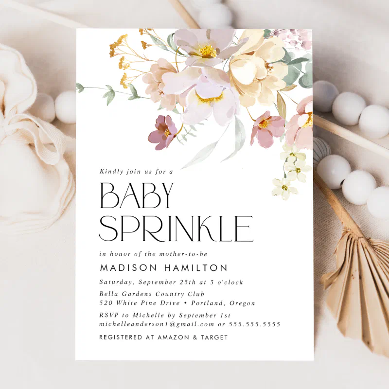 Elegant Pink and Cream Floral Baby Sprinkle Invitation