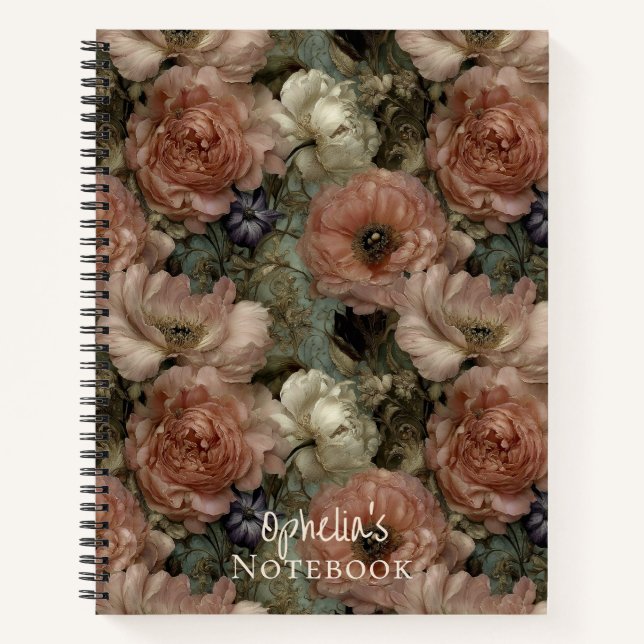 Elegant Pink and Cream Personalized Floral Notebook (Front)