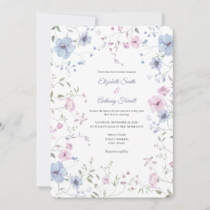 Elegant Pink And Dusty Blue Floral Wedding Invitation