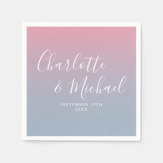 Elegant Pink And Dusty Blue Ombre Wedding Napkins (Front)
