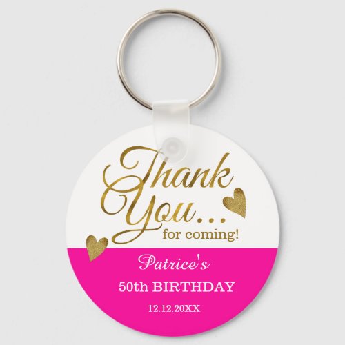 Elegant Pink And Gold 50th Birthday Party Favors   Keychain