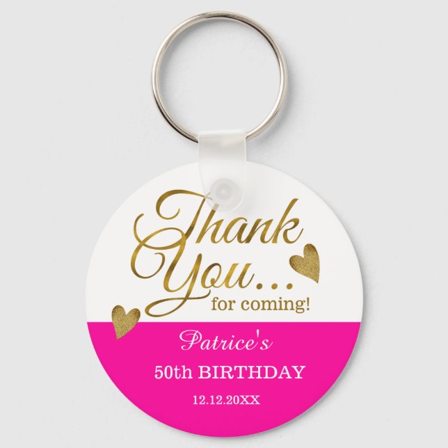 Elegant Pink And Gold 50th Birthday Party Favors   Keychain (Front)