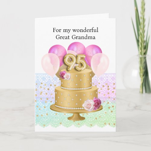 Elegant Pink and Gold 95th Birthday Cake Card