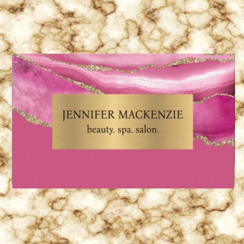 Elegant Pink and Gold Agate Luxury Business Card