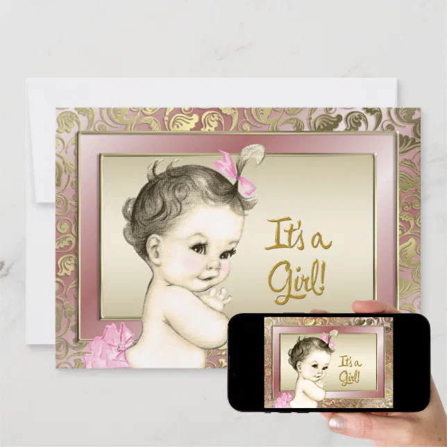 Elegant Pink and Gold Baby Shower Invitation Zazzle