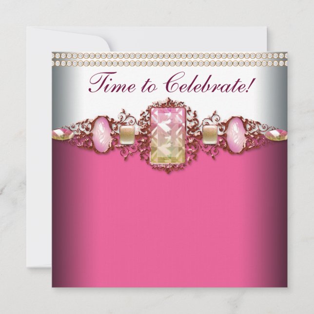 Elegant Pink and Gold Birthday Party Invitation (Front)