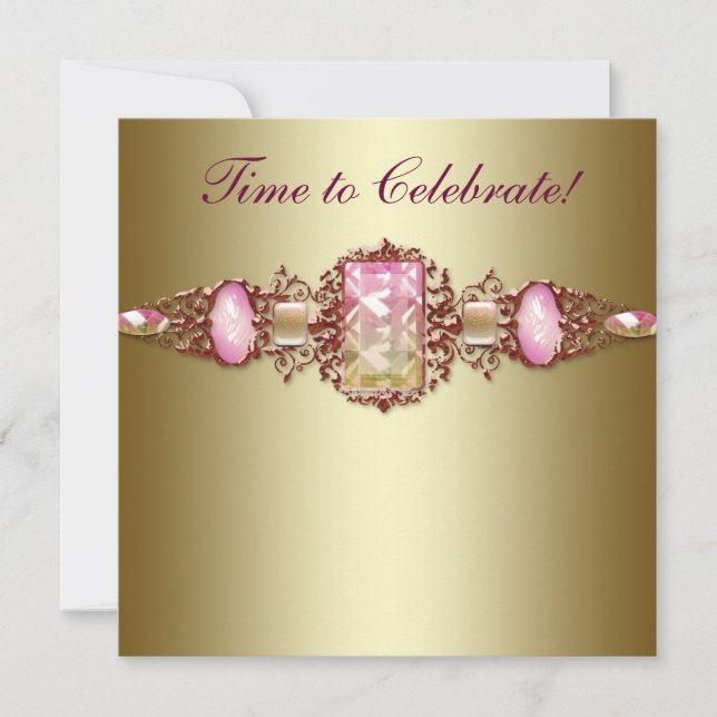 Elegant Pink and Gold Birthday Party Invitation (Front)