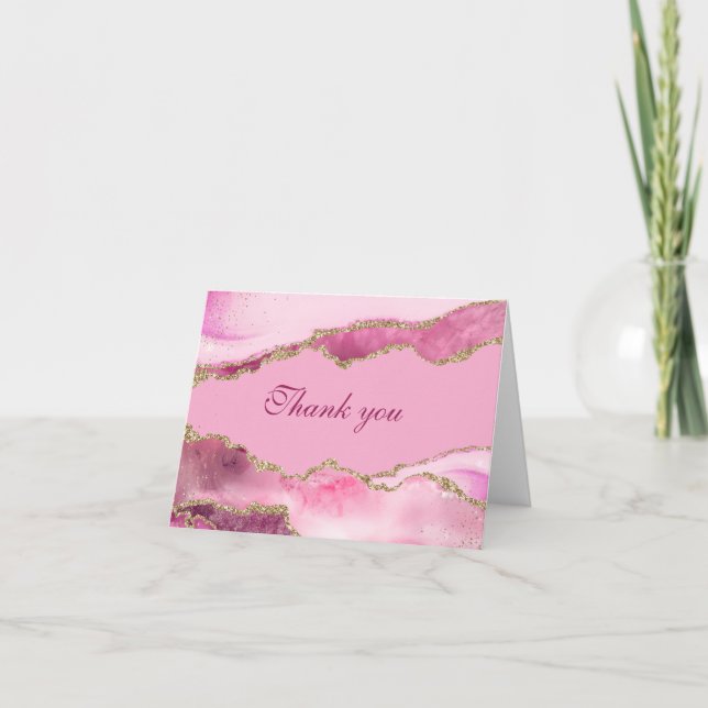 Elegant Pink and Gold Birthday Party  Thank You Card (Front)