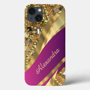 Elegant pink and gold bling personalized iPhone 13 case