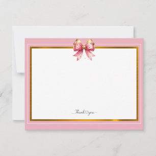 Elegant Pink and Gold Bow Thank You Note Card
