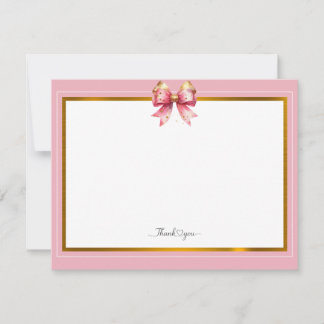 Elegant Pink and Gold Bow Thank You Note Card