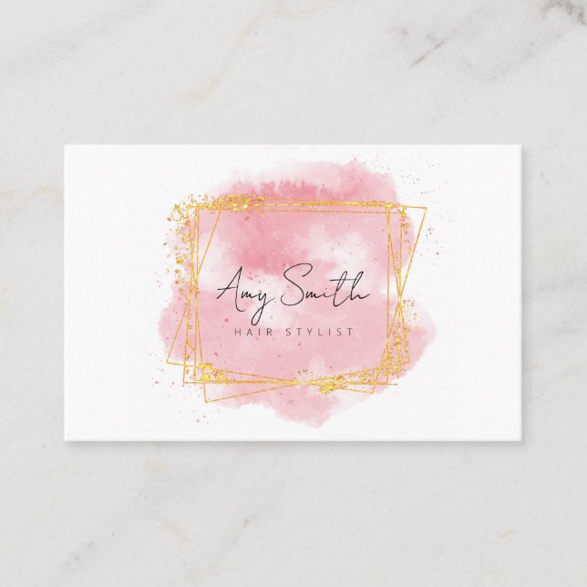 Elegant pink and gold business card design (Front)