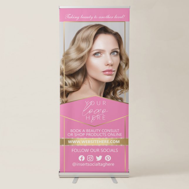 Elegant Pink and Gold Business Retractable Banner (Front)