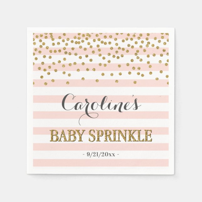 Elegant Pink and Gold Confetti Baby Girl Sprinkle Napkins (Front)