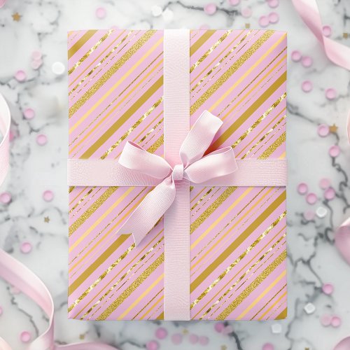 Elegant Pink And Gold Faux Foil Stripes Wrapping Paper