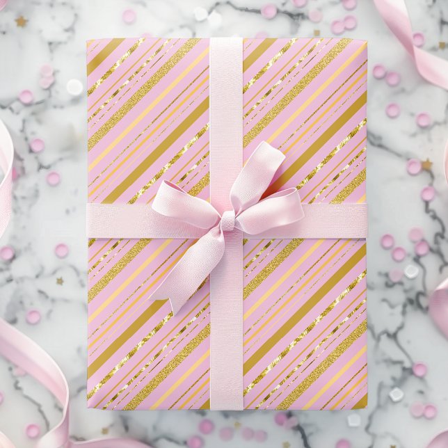 Elegant Pink and Gold Faux Foil Stripes Wrapping Paper (Creator Uploaded)