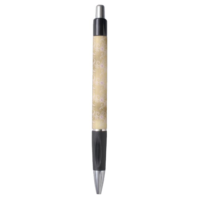 Elegant Pink and Gold Floral Lace Pen (Front Vertical)