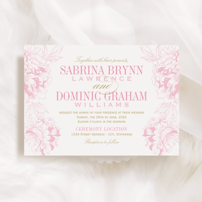 Elegant Pink and Gold Floral Peony Wedding Invitation (Creator Uploaded)