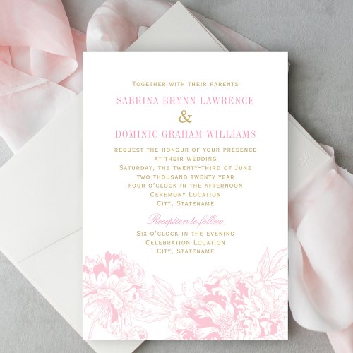 Wedding Invitation | Pink Floral Peony Design