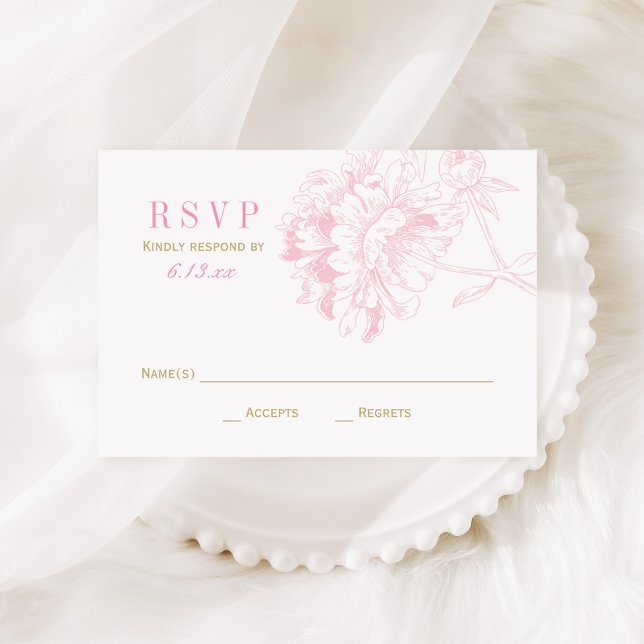Elegant Pink and Gold Floral Peony Wedding RSVP Card (Creator Uploaded)