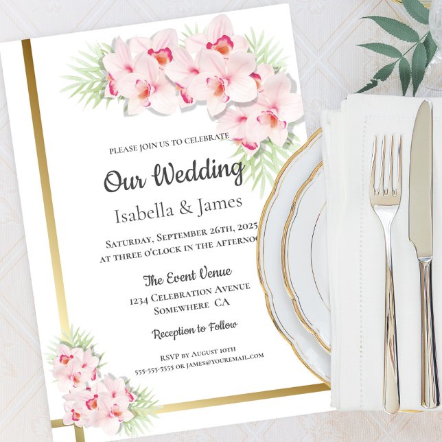 Elegant Pink and Gold Floral Wedding Invitation (Creator Uploaded)