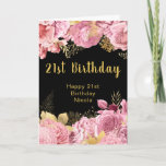 Elegant Pink and Gold Flowers Birthday Card