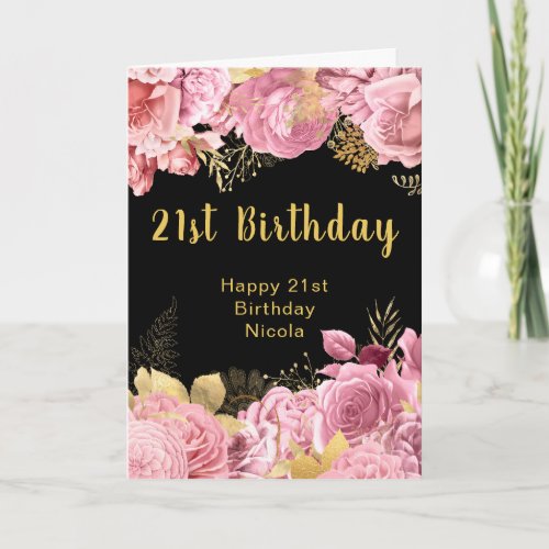 Elegant Pink and Gold Flowers Birthday