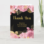 Elegant Pink and Gold Flowers Birthday Party Thank You Card
