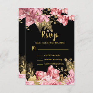 Elegant Pink and Gold Flowers Sweet Sixteen RSVP Card