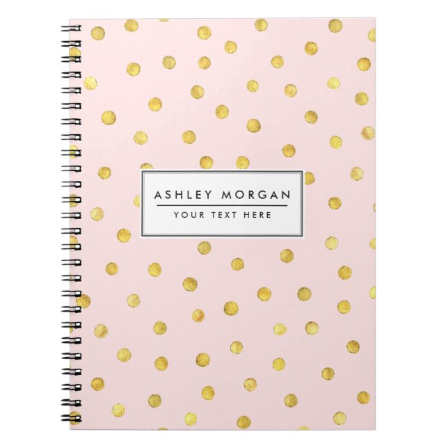 Elegant Pink And Gold Foil Confetti Dots Pattern Notebook (Front)