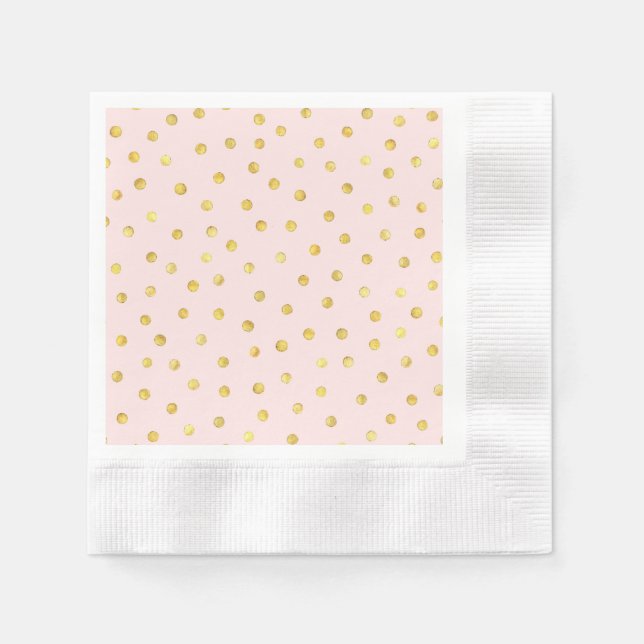 Elegant Pink And Gold Foil Confetti Dots Pattern Paper Napkins (Front)