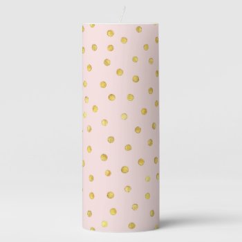 Elegant Pink And Gold Foil Confetti Dots Pattern Pillar Candle by allpattern at Zazzle