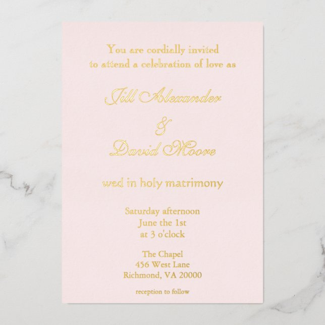 Elegant Pink and Gold  Foil Invitation (Front)