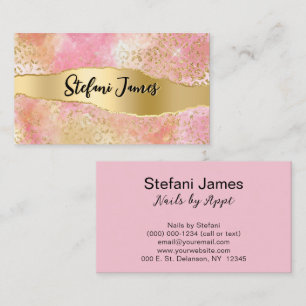 Elegant Pink and Gold Foil Leopard Business Card