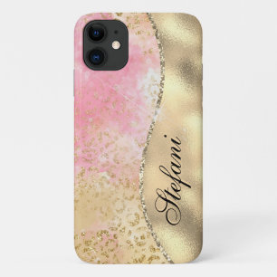 Elegant Pink and Gold Foil Leopard Personized iPhone 11 Case
