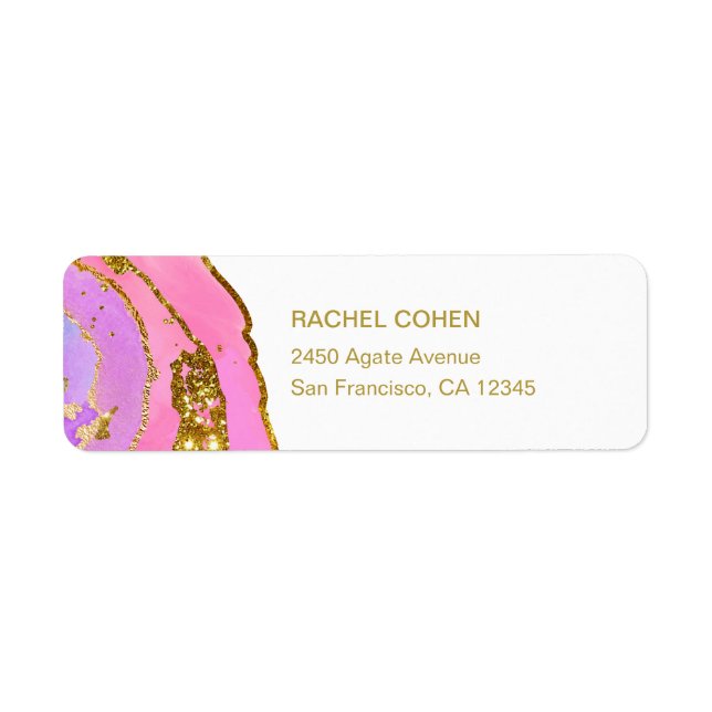 Elegant Pink and Gold Geode Label (Front)