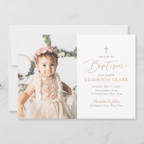 Elegant Pink and Gold Girl Baptism Invitation