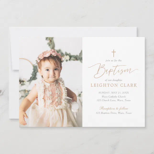 Elegant Pink and Gold Girl Baptism Invitation | Zazzle