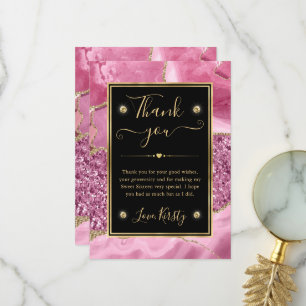 Elegant Pink and Gold Glitter Agate Sweet 16 Thank You Card