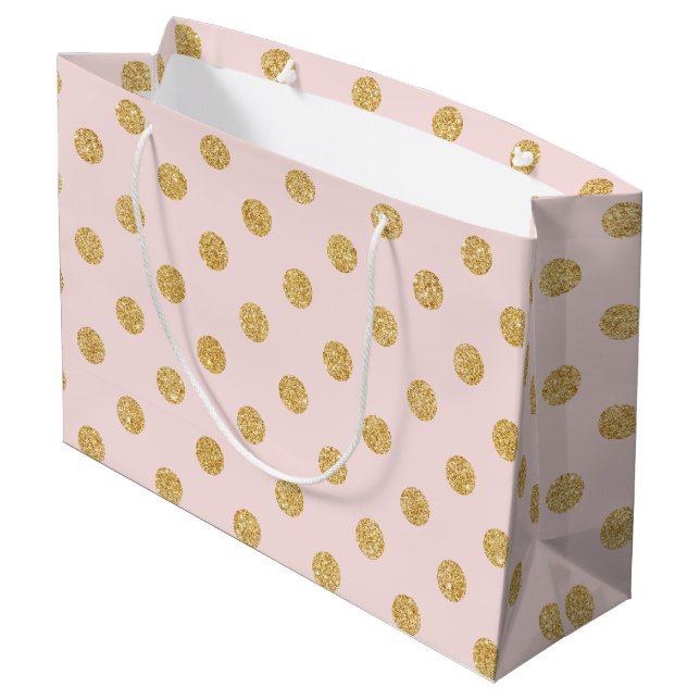 Elegant Pink And Gold Glitter Polka Dots Pattern Large Gift Bag (Back Angled)
