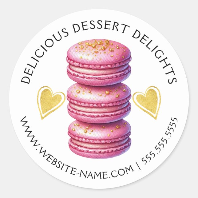 Elegant Pink and Gold Macaron Baking Classic Round Sticker (Front)