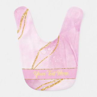 Elegant Pink and Gold Marble design Custom Text  Baby Bib