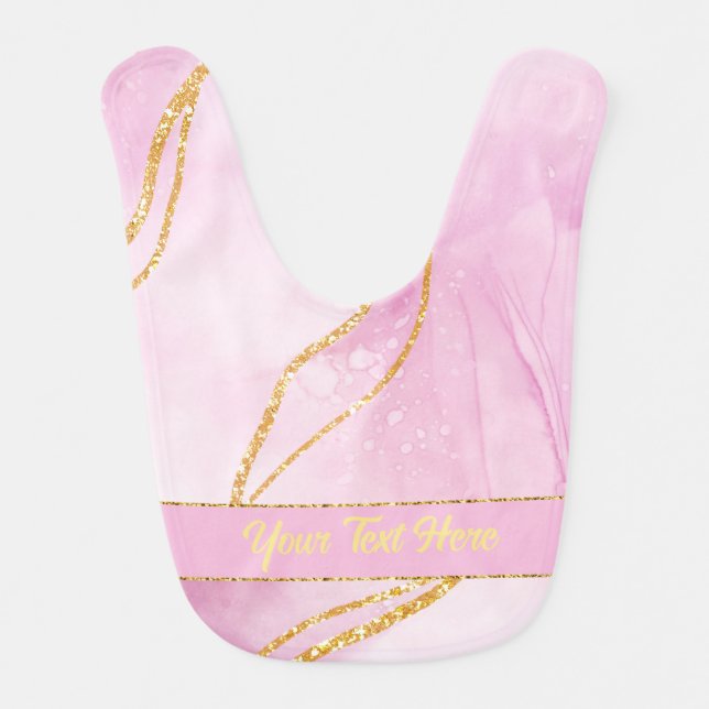 Elegant Pink and Gold Marble design Custom Text  Baby Bib (Front)