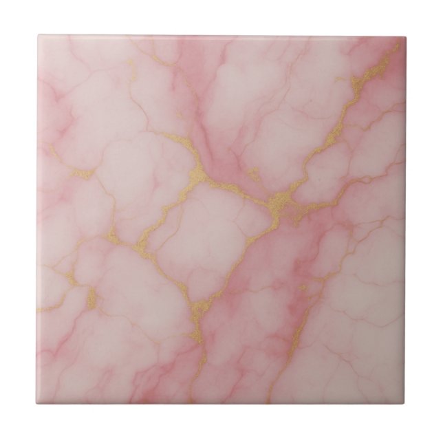 Elegant Pink and Gold Marble Pattern Ceramic Tile (Front)