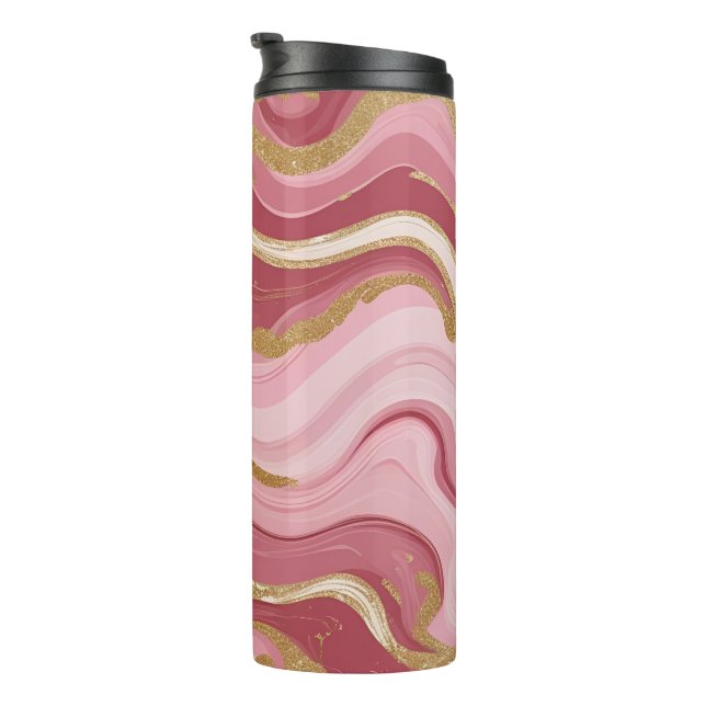 Elegant Pink and Gold Marble Thermal Tumbler (Rotated Right)